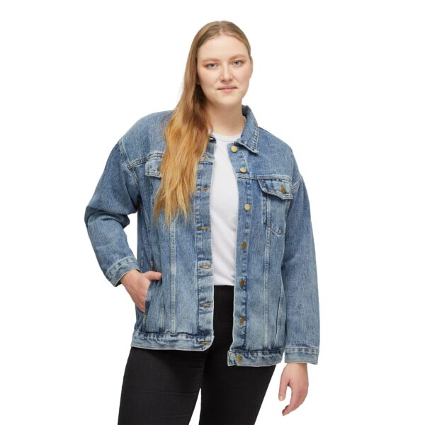 “Above All Love Deeply Jean Jacket– Inspirational Teddy Bear Graphic | 1 Peter 4:8 Bible Verse | Streetwear Faith Fashion” - Image 2