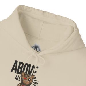 "Above All Love Deeply Sweatshirt – Inspirational Teddy Bear Graphic | 1 Peter 4:8 Bible Verse | Streetwear Faith Fashion"